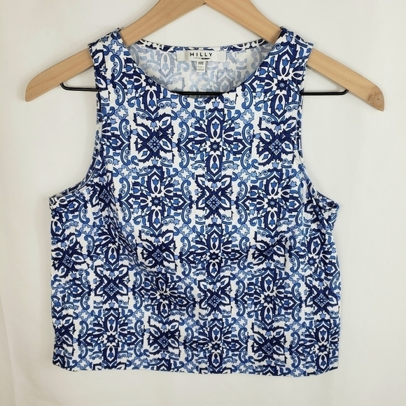 MILLY for Design Nation Blue/White Pattern Top - Picture 1 of 8
